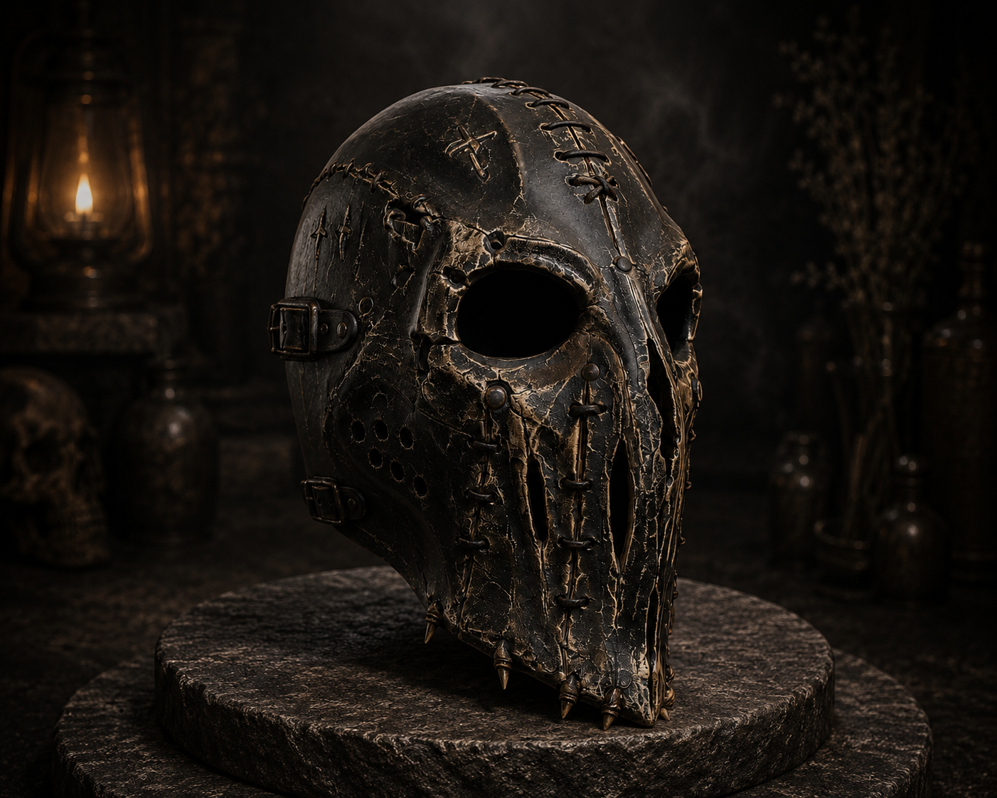 Front view of The Silent Verdict executioner helmet