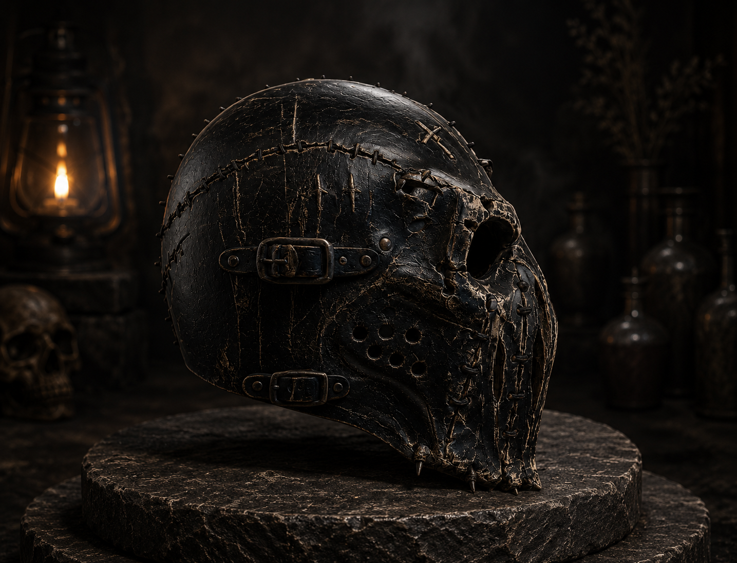 Side view of The Silent Verdict executioner helmet