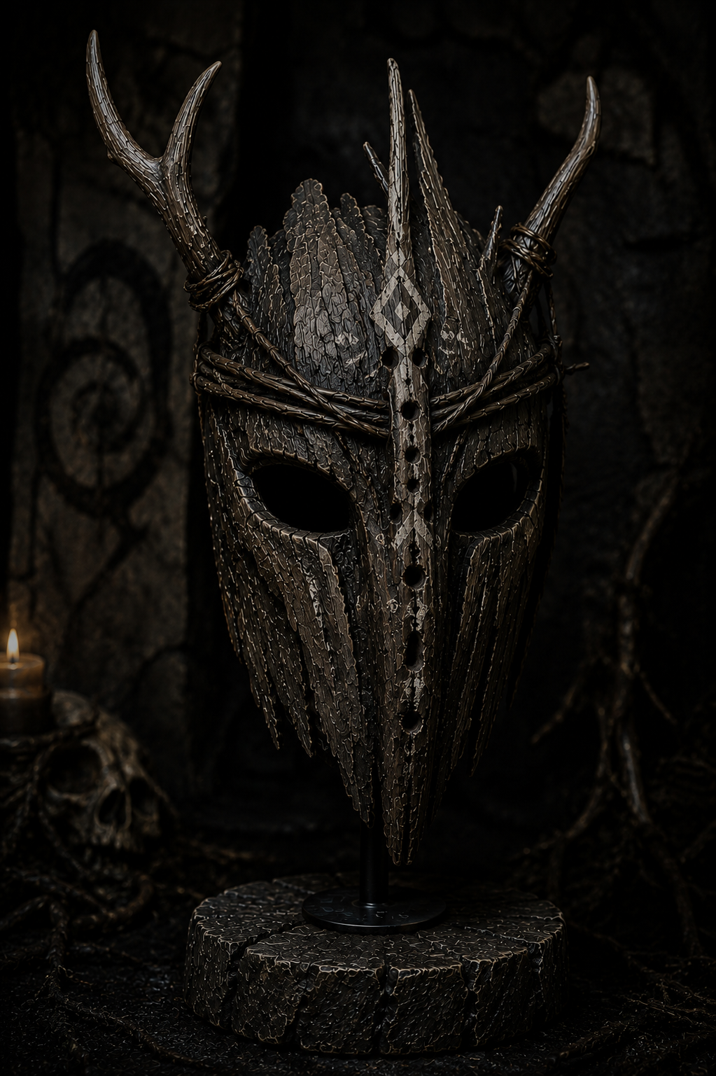 Front view of Veyrthorn druid mask