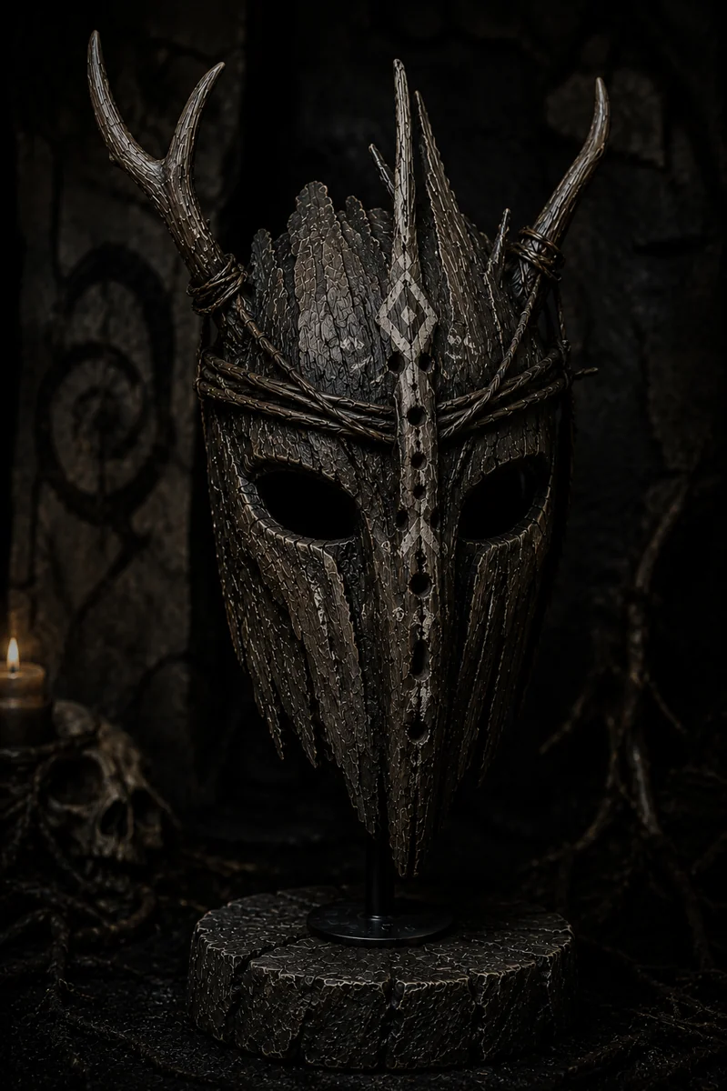 Front view of Veyrthorn druid mask
