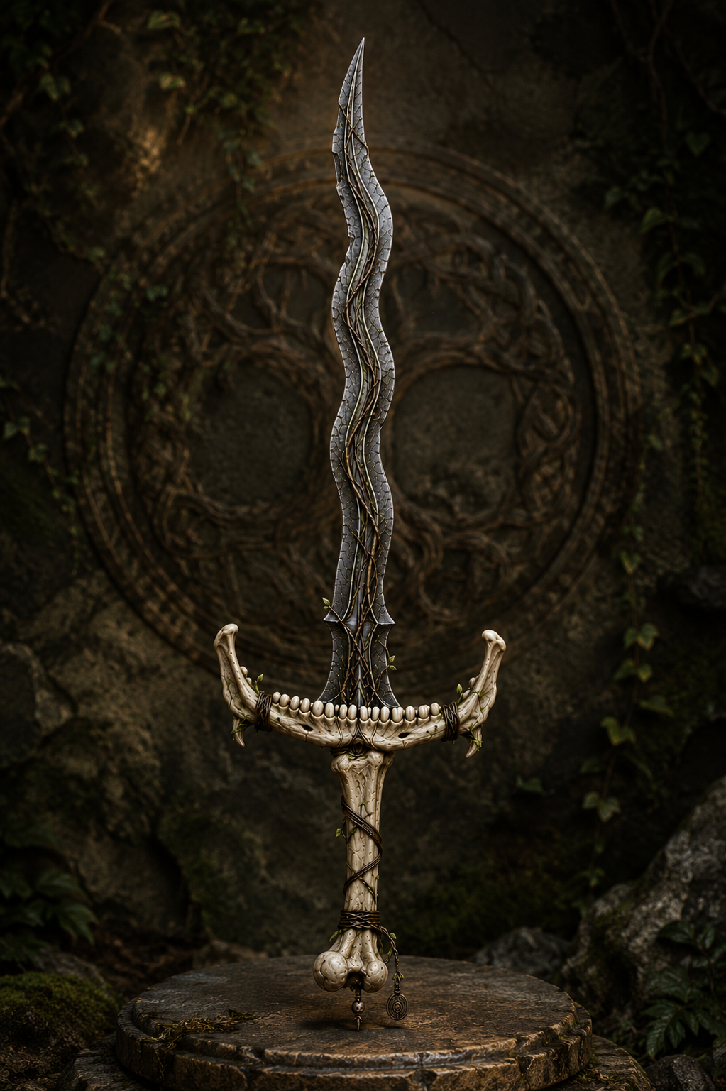 Front view of Marrowvine druidic sword