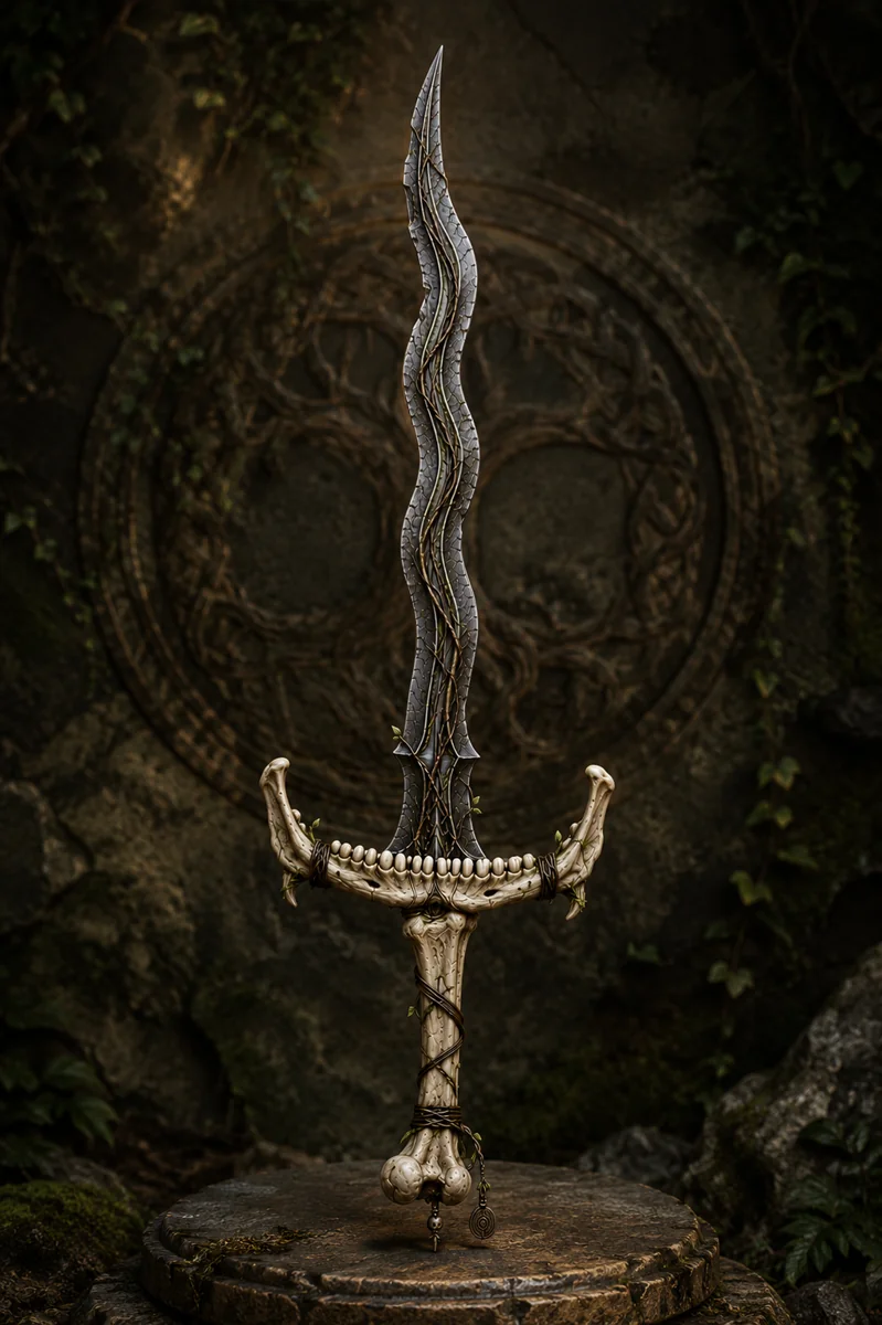 Front view of Marrowvine druidic sword